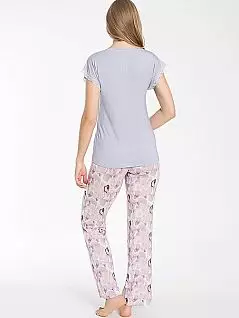 Летняя пижама (футболка однотонная и брюки с узором) LTC840-378 CONFEO лиловый