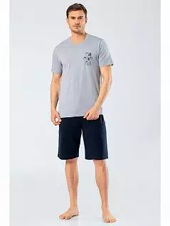 Пижама (футболка с надписью бренда и шорты на мягкой резинке) LT2202 Cacharel серый с синим