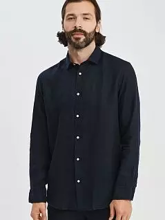 Мужская льняная рубашка с ассимитричным низом темно-синего цвета BLUEMINT LUCAc155