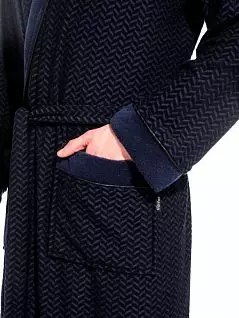 Облегченный махровый халат с рисунком в виде "ёлочки  PÊCHE MONNAIE №419/MYR013 синий