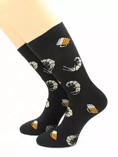 Мужские носки с оригинальным принтом "Креветки и пиво" черного цвета Hobby Line RTнус80129-01-08