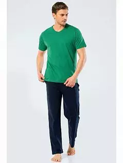 Однотонная пижама (Футболка из эластичного хлопка и брюки на мягком поясе резинке) LT4137 Turen зеленый с синим