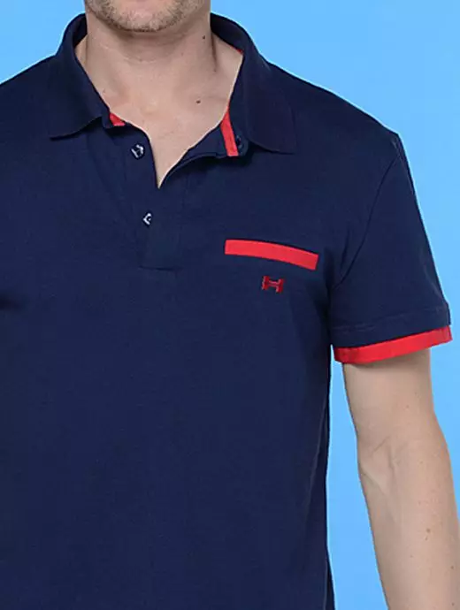 трикотажная рубашка-поло прямого свободного покроя темно-синего цвета HOM 07487cRA