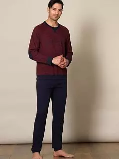 Комплект мужской для дома с длинным рукавом и брюками из плотного трикотажа бордово-синего цвета You365 PJ-Y_92367