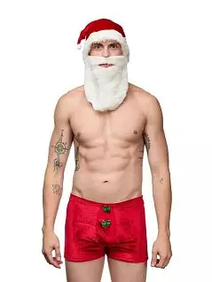 Эротический костюм "Дед Мороз" 2 в 1: боксеры с вырезом и шапка с бородой красного цвета LaBlinque RTLB15736