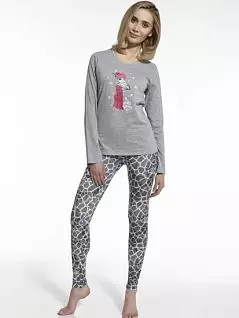 Эластичная пижама из футболки с длинным рукавом с U-образным вырезом и облегающих лосин CORNETTE MW90410MIX
