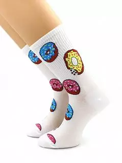 Мужские носки с аппетитным принтом "Пончики" белого цвета Hobby Line RTнус80152-07-05-02