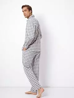 Пижама из фланелевой хлопковой ткани в клетку (рубашка на серебряных пуговицах и брюки с карманами) Aruelle BT-STACY/STEFAN/SAMUEL/STACY/SOPHIA Серый + белый