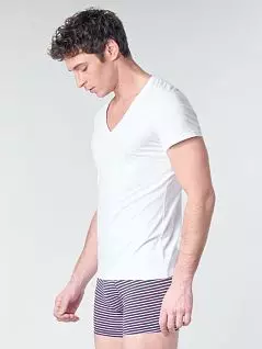 Классическая мужская футболка с коротким рукавом и V-образным вырезом горловины из хлопка «Supima» белого цвета HOM 40c1331c0003