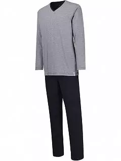Мужская пижама из лонгслива с V-образным вырезом и штанов однотонных темно-синего цвета Tom Tailor RT071112/5607