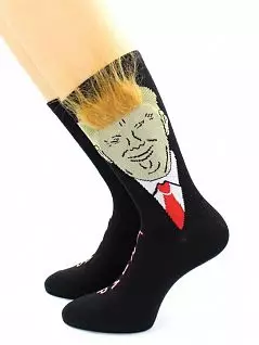 Веселые носки с принтом "Дональд Трамп с 3D челкой" черного цвета Hobby Line 45983
