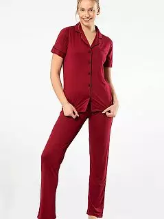 Однотонный пижамный комплект из рубашки и брюк LT3368 Turen бордовый