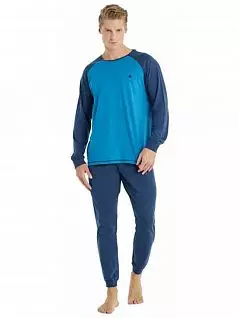 Пижама из футболки с круглым вырезом горловины и брюк на манжетах LTBS30919 BlackSpade синий с голубым