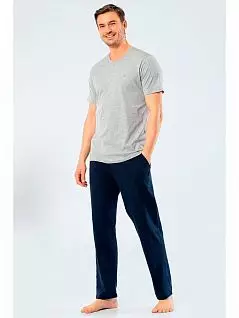 Однотонная пижама (футболка с коротким рукавом и брюки с боковыми карманами) LT2205 Cacharel серый с синим