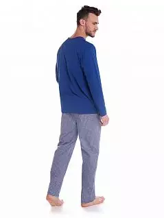Натуральная пижама из 100% хлопка из кофты и брюк LTPJ1015 Sis синий