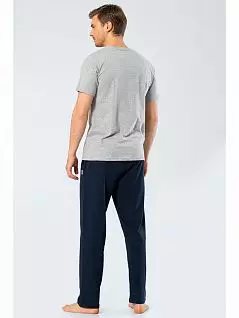 Мужская пижама (футболка с коротким рукавом и брюки на мягкой резинке) LT2198 Cacharel серый с синим