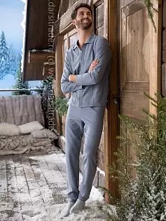 Мужская пижама  ( кофта с длинным рукавом на пуговицах и зауженные к низу брюки) Cotonella DT589дуПижмо Grigio_Melange