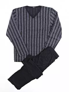 Легкая мужская пижама из тонкого хлопка серого цвета в полоску HOM Lord 04625cZ9