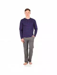 Мужская пижама футболки с принтом в «полоску» по всему полотну верха и однотонных брюк ATLANTIC MW112823синий