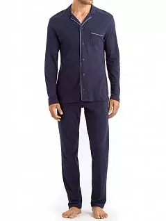 Классическая пижама (рубашка с воротником и нагрудным карманом и брюки прямого кроя) синего цвета HANRO 075587c0496