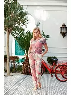 Легкая пижама из вискозы с принтом (рубашка с коротким рукавом и брюки) розового цвета Doreanse 44554