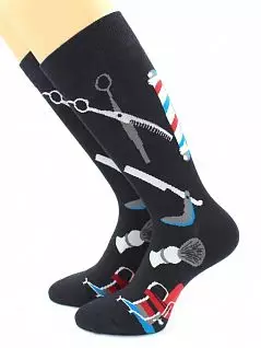 Эффектные носки с принтом "Барбершоп" черного цвета Hobby Line RTнус80130-13-06-02