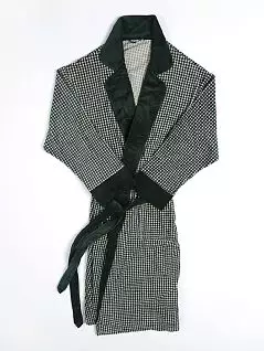 Тонкий мужской классический велюровый халат с традиционным шотландским геометрическим орнаментом «гусиные лапки» темно-серого цвета HOM 04289cK9 распродажа