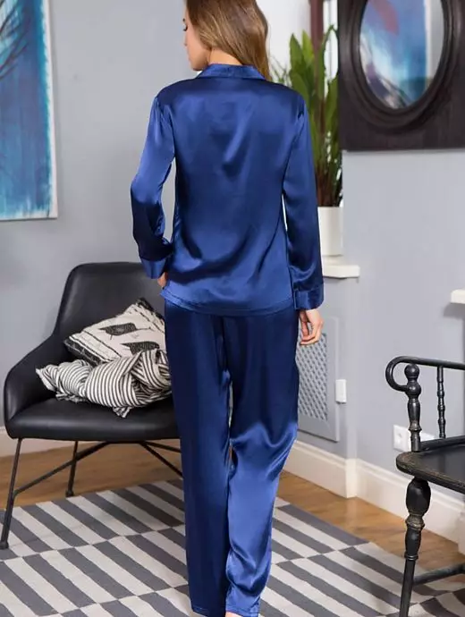 Класическая пижама из жакета и длинных брюк из натурального шелка Mia-Mia VOMia_Kristy 15116 т.синий Темно-синий