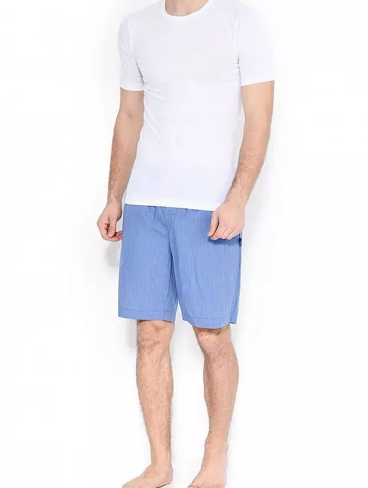 Синие шорты из хлопковой ткани в мелкую полоску с эластичным поясом и застежкой на пуговицах Jockey 500751H (муж.) Синий