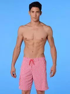 Стильные пляжные шорты в тонкую вертикальную красно-белую полоску HOM 07860cR5