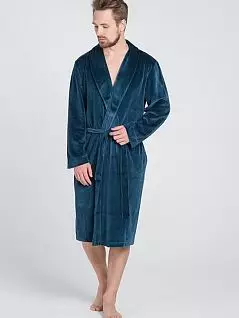 Красивый велюровый халат для мужчин для любого времени года синего цвета PJ-B&B_Lusaka