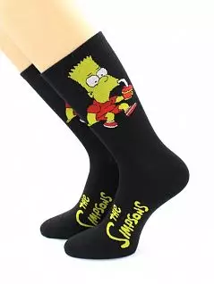 Мужские носки из хлопка и полиамида с принтом "Симпсоны - Барт" черного цвета Hobby Line RTнус80158-16-20