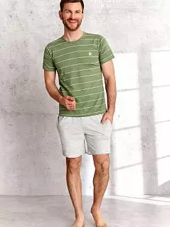 Оригинальная пижама (футболка в полоску, с коротким рукавом и нагрудным принтом в виде звезды и шорты на резинке) Taro BT-2513/2522/2523 св. Зелёный