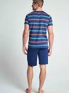Мужская пижама (футболка в полоску и однотонные шорты) темно-синего цвета JOCKEY 500007cB10