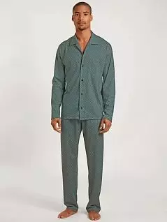 Классическая мужская пижама (рубашка на пуговицах и брюки с узором) голубого цвета CALIDA 44784c533