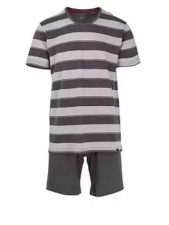 Мужская пижама (полосатая футболка с круглым вырезом и шорты) серого цвета BUGATTI RT56007/4065
