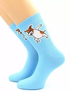 Эластичные носки со спортивной резинкой и принтом "Джек-рассел-терьер" голубого цвета Hobby Line RTнус80159-01-35