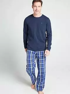 Пижама (лонгслив однотонный и брюки с клетчатым принтом) синего цвета JOCKEY 500207c56C