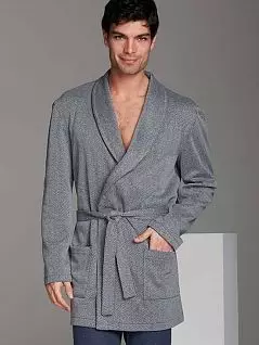 Короткий мужской халат-жакет в елочку черно-серого цвета PJ-VU_9801