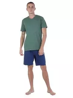 Мужская пижама из хлопка и полиэстра сине-зеленого цвета BUGATTI RT56028/3601