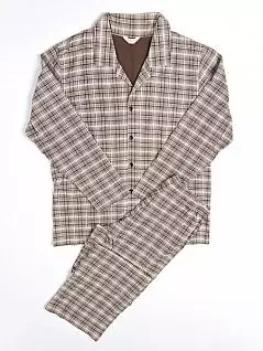 Хлопковая мужская пижама коричневого цвета в клетку HOM Steed 04259cT5