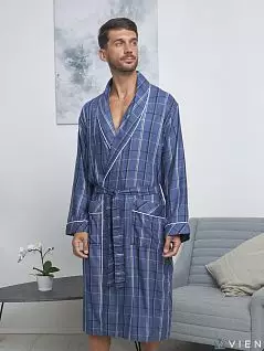 Легкий халат в стильную клетку голубого цвета Five Wien FW1284