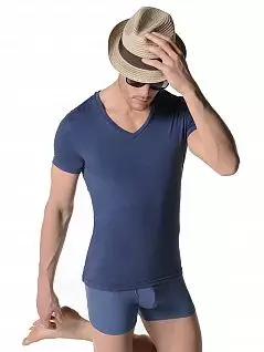 Мужская футболка в винтажном стиле джинсового синего цвета HOM 03034cBI