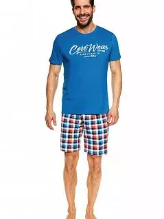 Привлекательная пижама (футболка с принтом по центру и клетчатые шорты на резинке) Rene Vilard BT-37198 Синий + красный