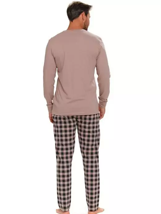 Мужская мягкая пижама (лонгслив и брюки в клетку) Doctor Nap VODN_PMB.5216 Beige Бежевый