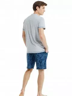 Оригинальная пижама из дышащей ткани из футболки и шорт LTBS30819 BlackSpade серый меланж с синим