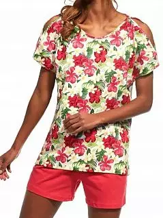 Стильная пижама (футболка в яркий принт экзотических цветов и шорты однотонные) Cornette MW116449MIX