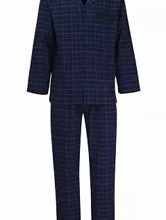 Фланелевая классическая пижама (Рубашка в клетку с оригинальным воротником и удобным накладным карманом на груди и с завязками) Gotzburg EV26398синий