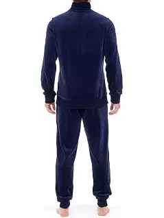 Роскошная мужская велюровая пижама (верх с двумя вшивными карманами по бокам и застёжкой-молнией на всю длину и брюки на манжетах) тёмно-синего цвета HOM 40c2268c00RA