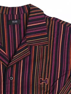 Лёгкая тканевая пижама (рубашка с аппликацией в виде стилизованной латинской буквы «H» и брюки) фиолетового цвета HOM 04778cZ9